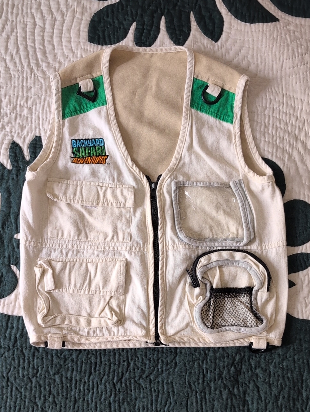 Backyard Safari Kids' Cream Adventure Vest with Green Accents